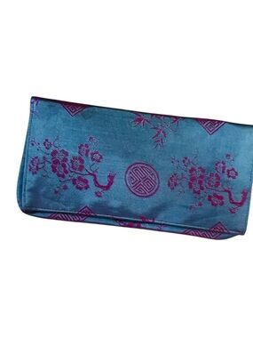 Oriental Old Shanghai San Francisco Satin Clutch/Wallet Vintage Blue & Magenta